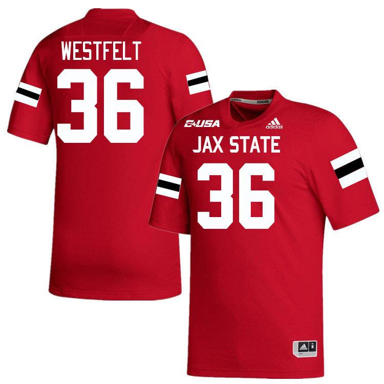 #36 Collin Westfelt Jacksonville State Gamecocks College Football Jerseys Stitched-Red